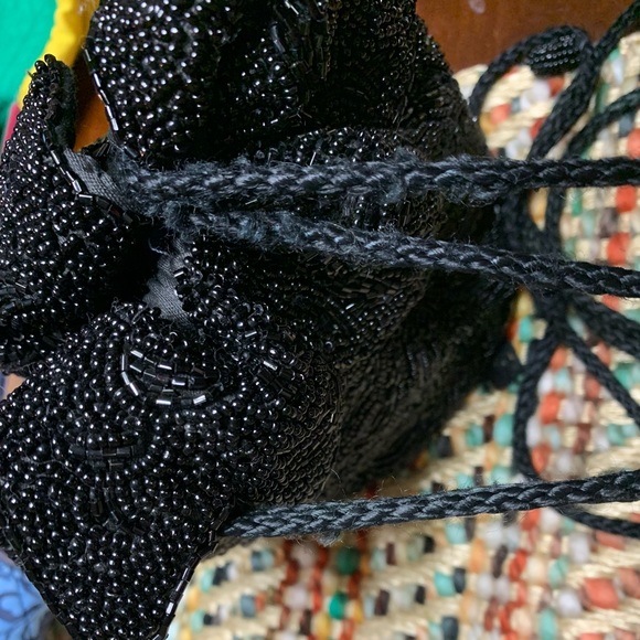 Vintage Beaded Black Cinch Shoulder Bag Handbag - Picture 6 of 6